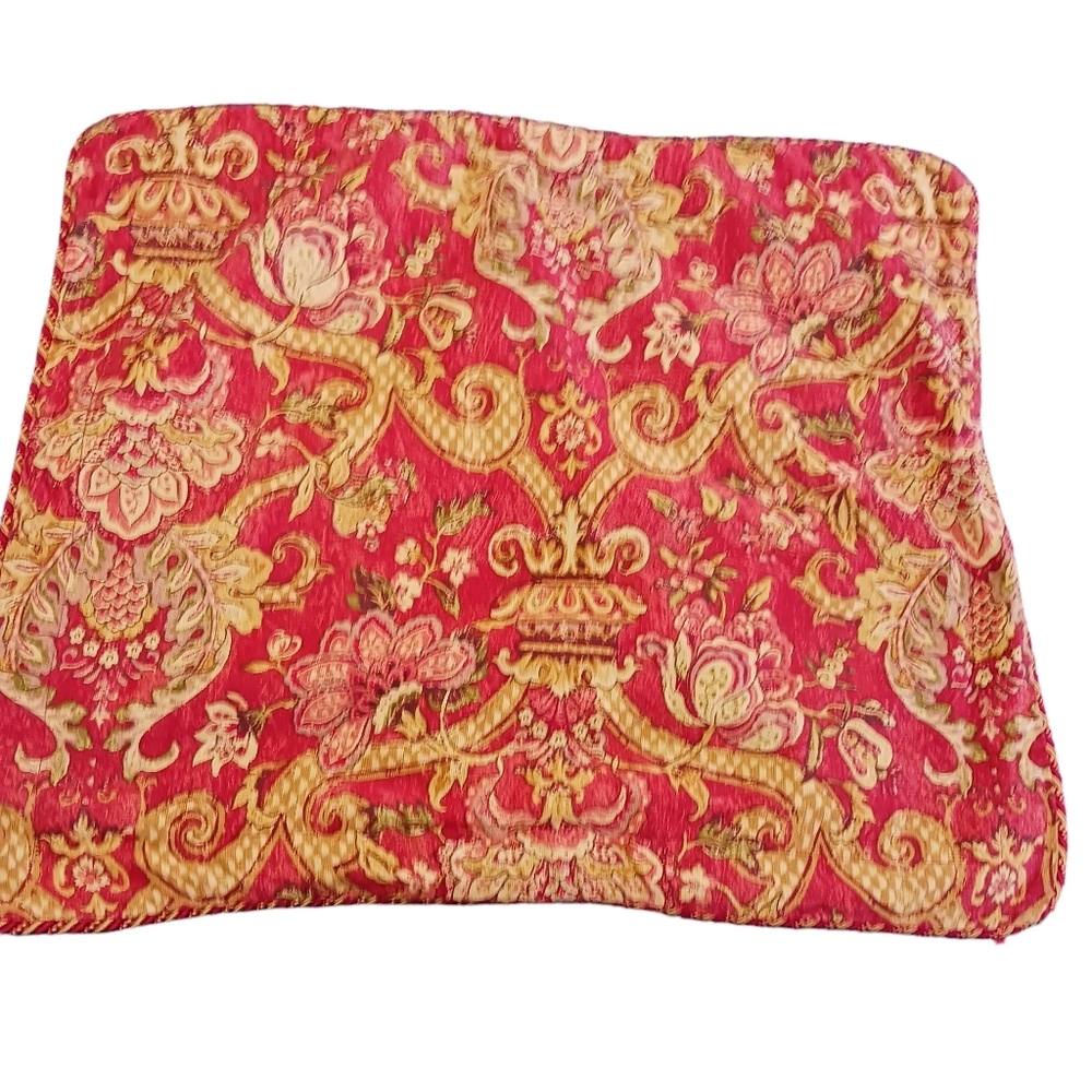 Waverly Pillow Shams Pair Red Usa Cotton Ellery Print OLD WORLD Cover Corded